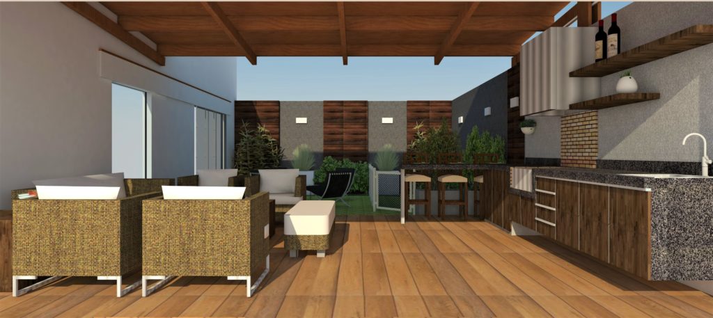 imagen render de terraza y parrilla