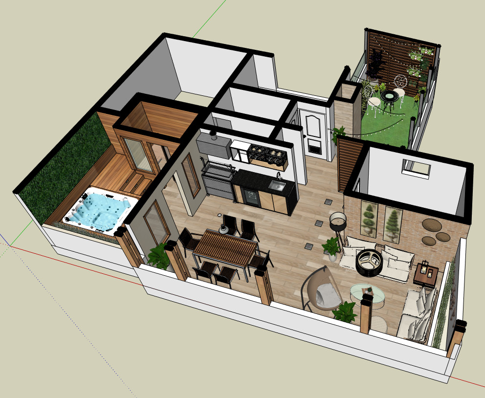 Distribución de terraza con sauna