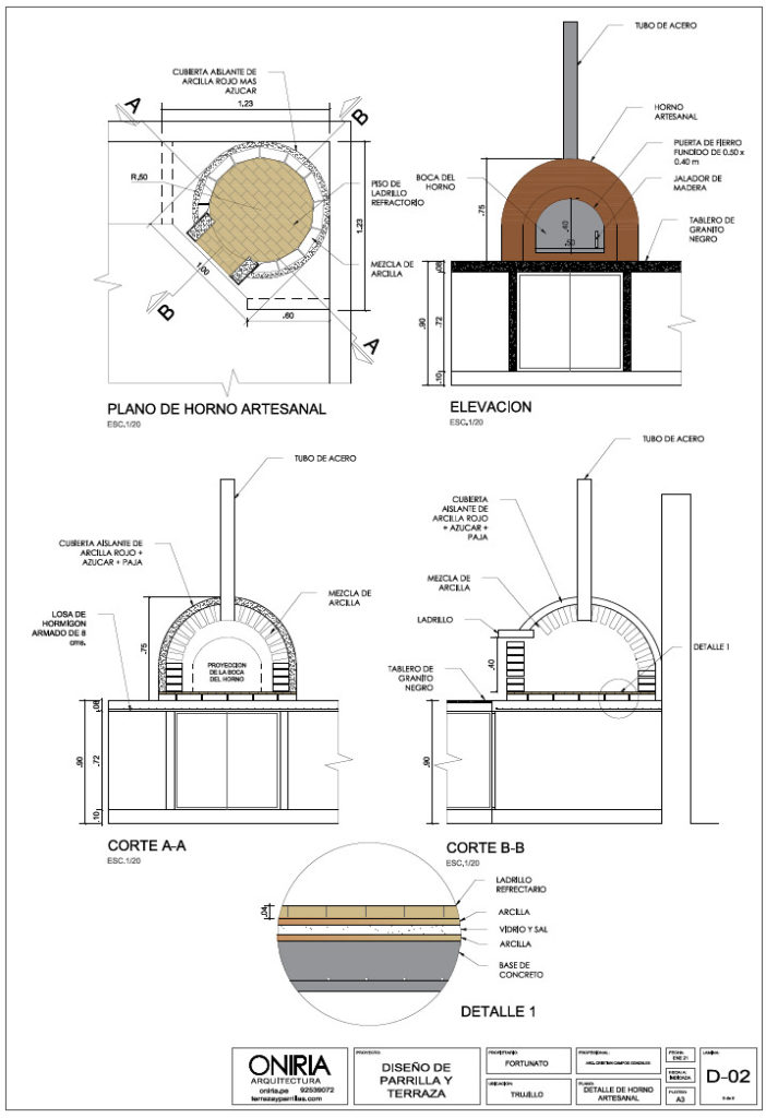 Diseño y planos de horno de barro 