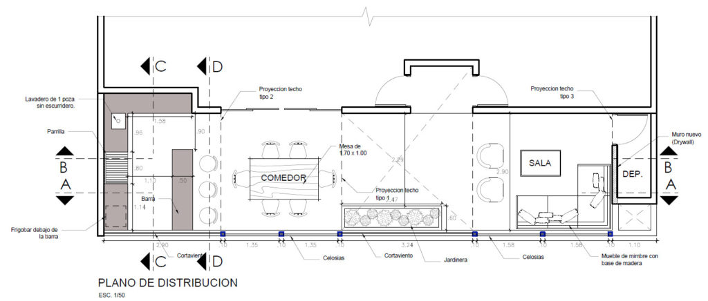 Planta de distribución de terraza en Jesús maría 