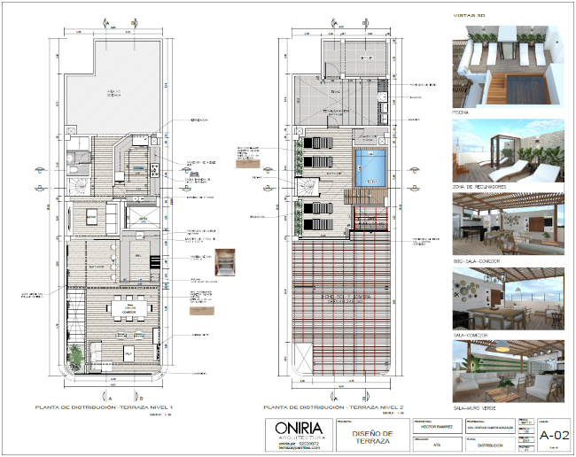 Plano de distribución de terraza con piscina 