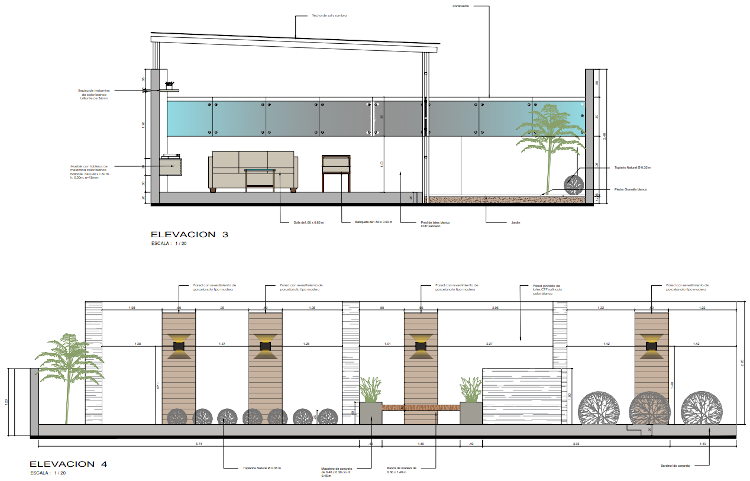 diseño de terrazas, planos de cortes 