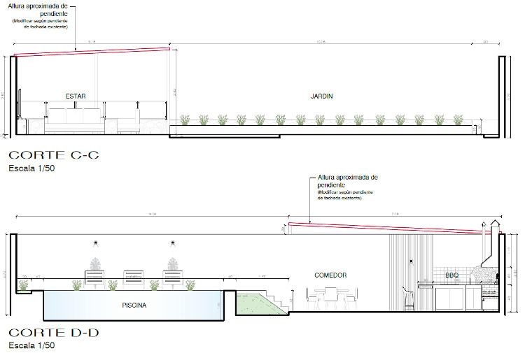 Corte del proyecto de terraza