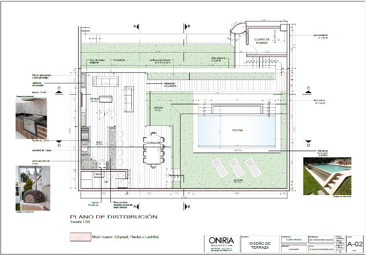 Distribución del proyecto de terraza y piscina