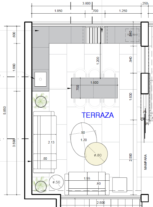 Plano de distribución de terraza pequeña 