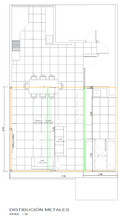 Plano de vigas metálicas para techo de aluminio