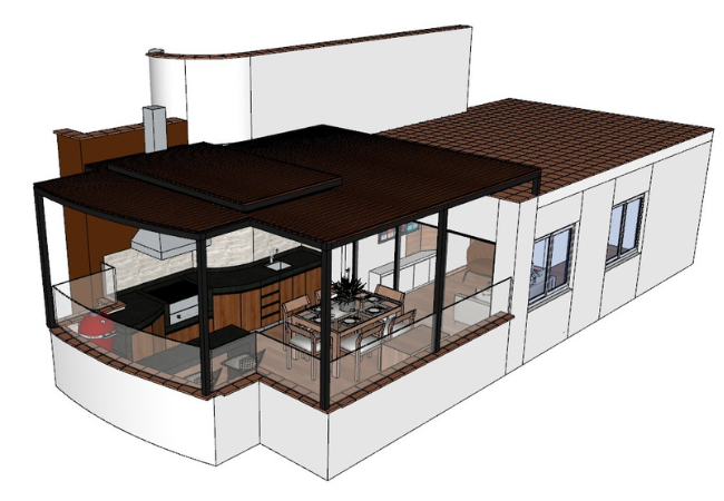 Distribución del proyecto de terraza con sol y sombra