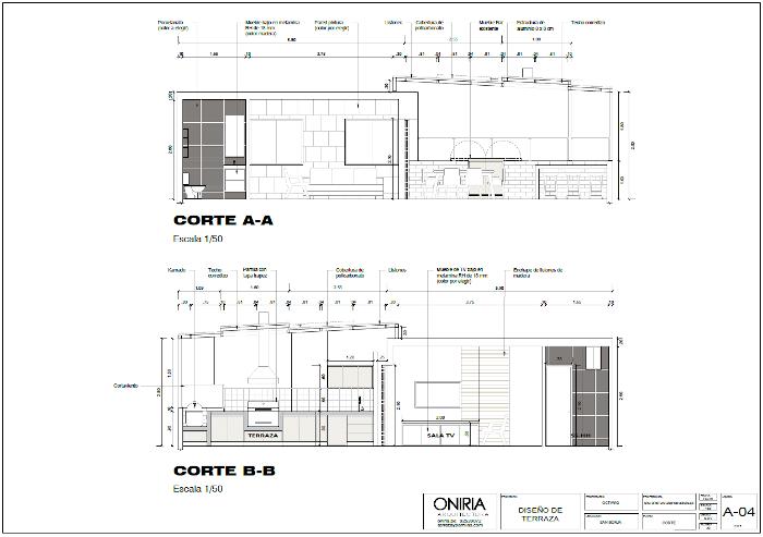 Cortes del proyecto de terraza en San Borja