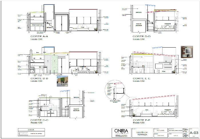 Plano de cortes del proyecto de terraza 