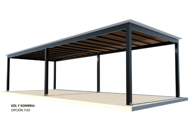 Sol y sombra de aluminio tacto madera con estructura metálica para terrazas 