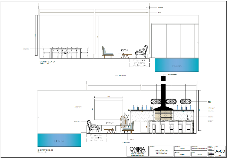 Cortes del proyecto de terraza 