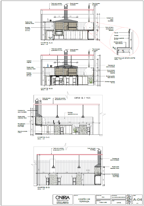 Plano de cortes de parrilla en áreas comunes de edificio 