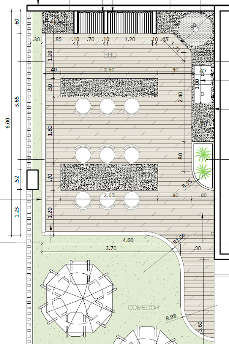 Plano de detalle de parrilla de áreas comunes