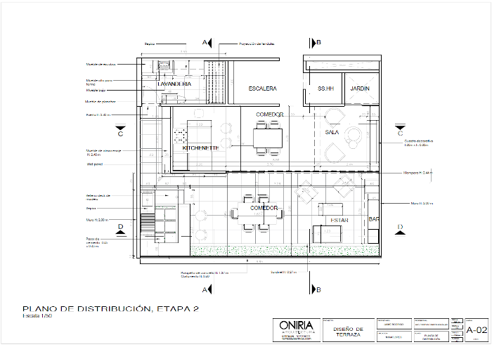 Plano de distribución de terraza de 25 m2