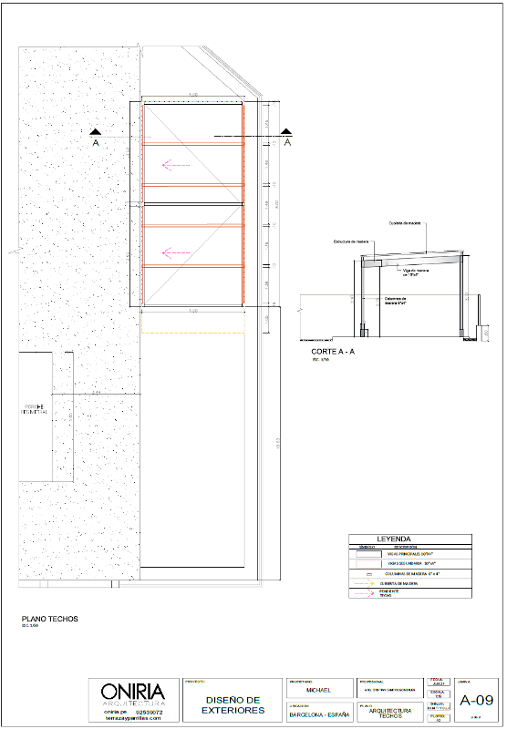 Plano de techo machihembrado de terraza