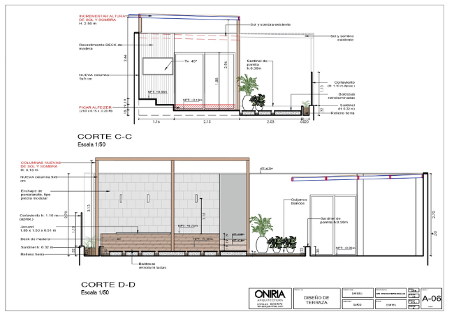 Cortes del proyecto de deck para jacuzzi