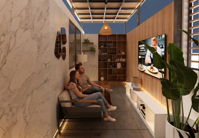 Diseño de terraza con tv 