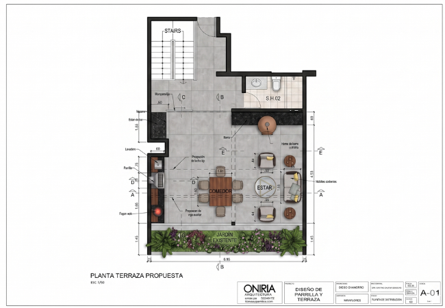 La distribución de la terraza contemporánea en Miraflores