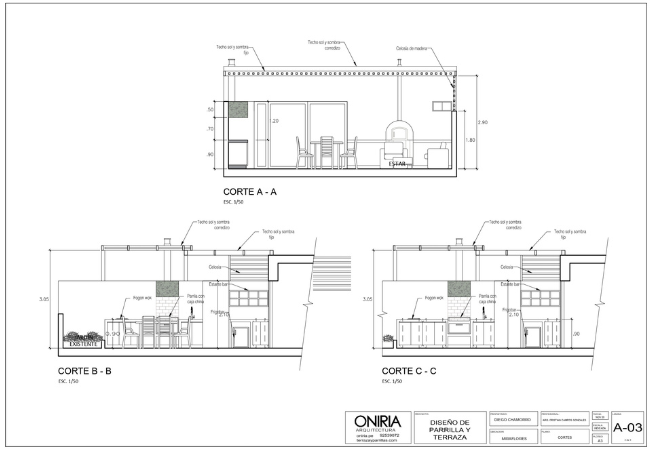Cortes del proyecto de terraza