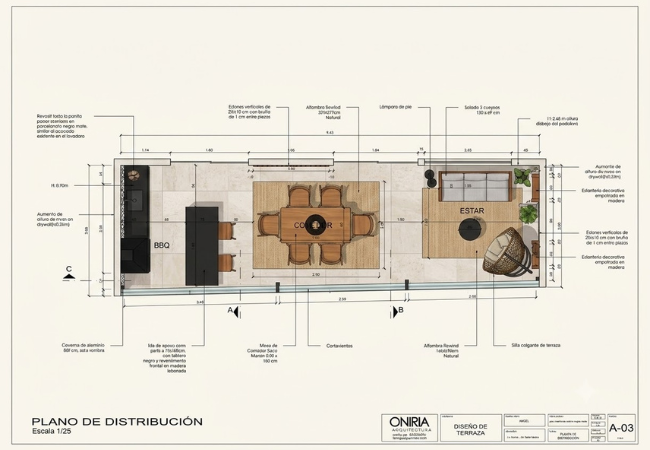 Plano de distribución de terraza en Santa Catalina