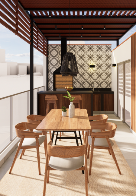 Sala y estación de parrilla de terraza